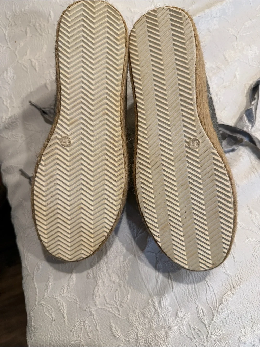 Sequin Gray Platform Espadrille Sneakers with Satin Ribbon Laces